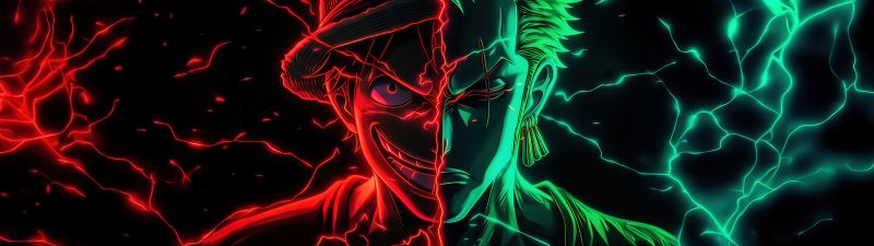 Monkey D. Luffy, Roronoa Zoro, AMOLED, 5K, One Piece, Black background