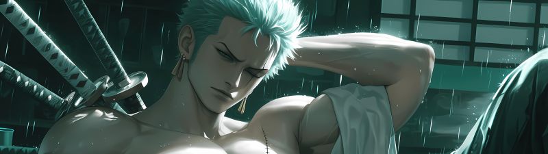 Roronoa Zoro, Green aesthetic, One Piece, 5K, AI art