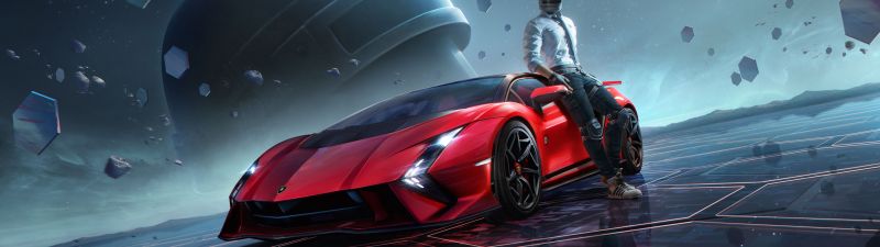 PUBG MOBILE, Lamborghini Invencible, 2024 Games, Level 3 helmet, Red cars