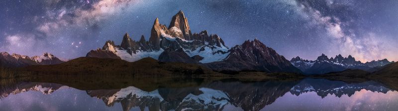 Patagonia, Bliss, Majestic, Landscape, Norway, Night, 5K, Milky Way arch, Panorama