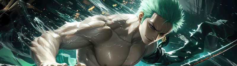 Roronoa Zoro, Sword, 5K, One Piece, Green