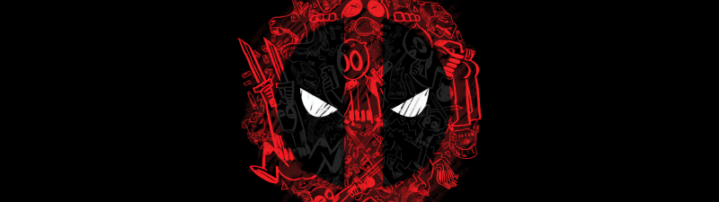 Deadpool, Black background, Marvel Superheroes, 5K, AMOLED