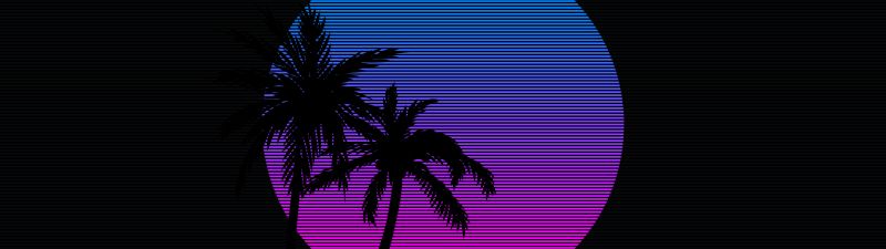 Palm trees, RetroWave art, 5K, 8K, AMOLED, Black background, Silhouette