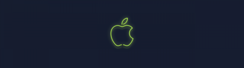 Green, Apple logo, Neon sign, Dark background, Glowing, 5K