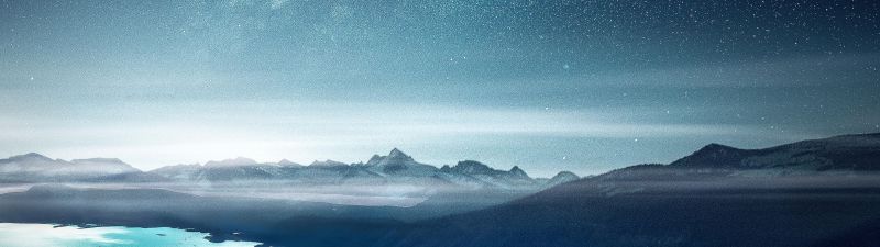 Mountains, Starry sky, Cold, Night, Aerial view, Landscape, 5K