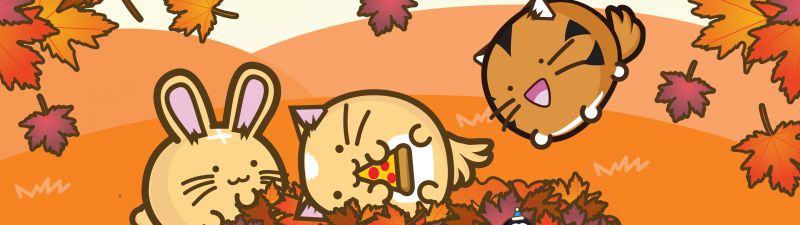 Fuzzballs, Autumn, Kawaii cartoon, Autumn foliage, Autumn season, 5K