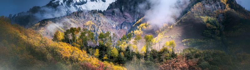 Colorado, Mountain Landscape, Fall Colors, Clouds, Autumn Forest, Aspen trees, 5K, 8K