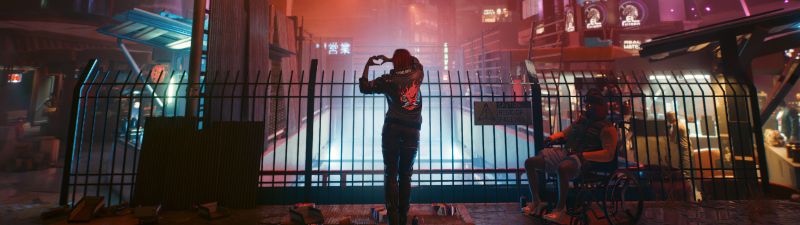 V (Cyberpunk), Love heart, Cyberpunk 2077, Dystopian, Night City, 5K