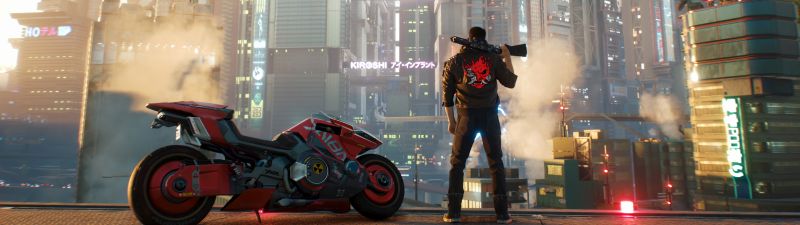 Cyberpunk 2077, Cinematic, 5K, V (Cyberpunk), Cyberpunk bike, Dystopian