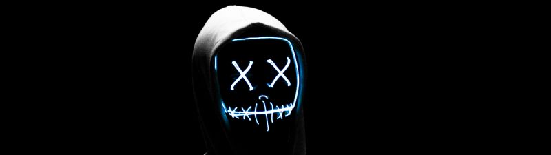LED mask, AMOLED, Anonymous, Black background, Hoodie, 5K