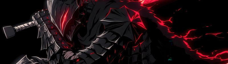 Guts, AMOLED, Berserker Armor, Black background, 5K, Knight, Sword