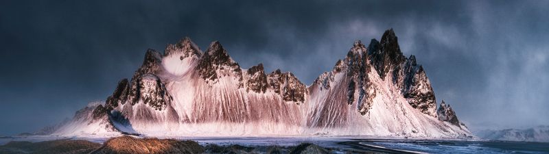 Volcanic, Vestrahorn mountain, Iceland, Black sand beach, Stokksnes, 5K