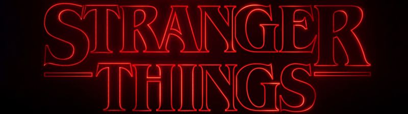 Stranger Things, Neon logo, 5K, Dark background