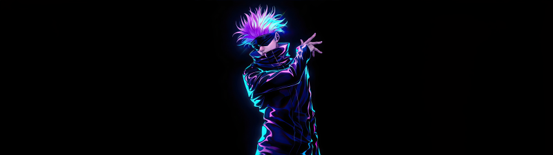 Satoru Gojo, Neon art, AMOLED, 5K, Black background