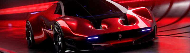 Ferrari Hypercar, 10K, Ultrawide, 5K, Red background, Red cars, Futuristic, 8K, Red aesthetic