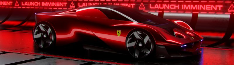 Ferrari Concept Car, Ultrawide, 5K, 8K, Red background, Red cars