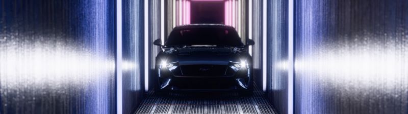 Ford Mustang, Ultrawide, Neon Lights, Tunnel, Futuristic, 5K