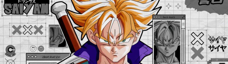 Trunks, Future Saiyan, Dragon Ball Super, Monochrome background