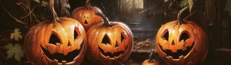 Laughing, Halloween pumpkins, Halloween background, 5K