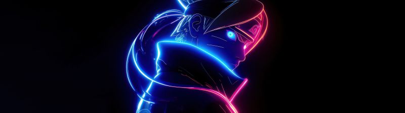 Boruto, Neon art, 5K, AMOLED, Black background