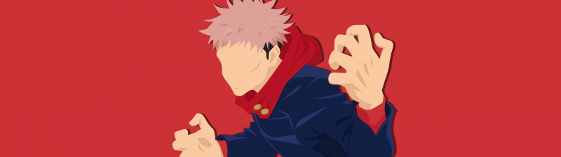 Yuji Itadori, Ultrawide, Minimalist, Faceless, Red background, Jujutsu Kaisen