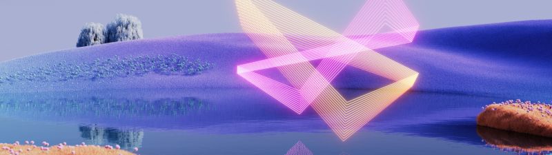 Geometric, Reflection, Landscape, Microsoft Design, Dynamic, Surrealism, Triangles, 5K