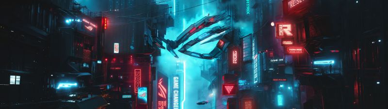 ASUS ROG, Metropolis, Futuristic city, Cyberpunk