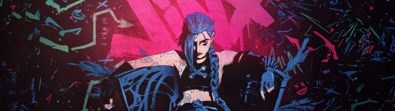 Jinx, Graffiti, Artwork, 5K, Neon, Arcane: League of Legends