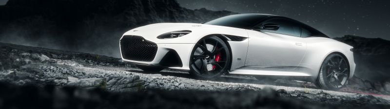 Aston Martin DBS Superleggera, Dark aesthetic, Night, Dark background, White cars, 5K