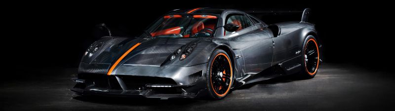 Pagani Huayra BC, Hypercar, Black background, Black cars, 5K, Carbon Fiber, Sports cars