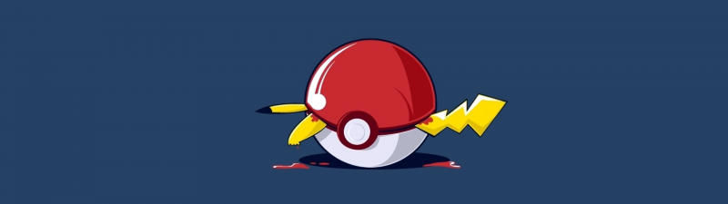 Pokeball, Pikachu, Minimalist, Blue background