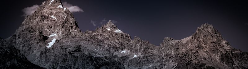 Grand Teton National Park, Early Morning, Mountain range, USA, Dark background, Peak