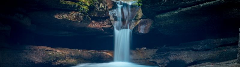 Sabbaday falls, New Hampshire, Waterfall, White Mountains, Evening, Water Stream, 5K