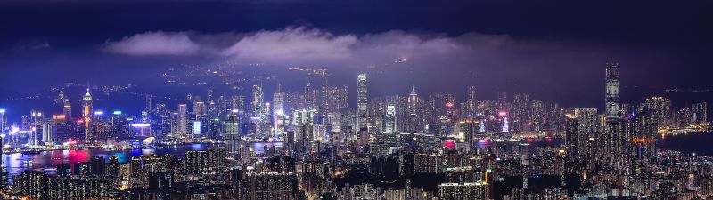 Cityscape, Hong Kong, Night, City lights, Skyline