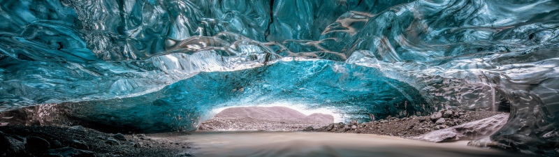 Ice Cave, Heading North, Sapphire cave, Glacier, Iceland, Ultrawide, 5K