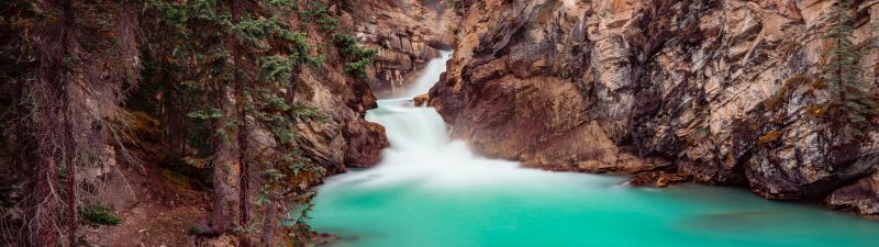 River Stream, Cliffs, Green Trees, Rocks, Blue Water, 5K