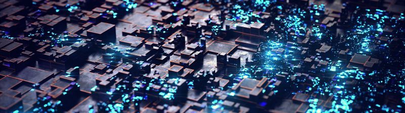 Greebles, Render, CGI, 3D background, Cyan background, Glowing