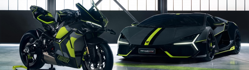 Ducati Panigale V4, Lamborghini Revuelto, 8K, Dark aesthetic, 5K