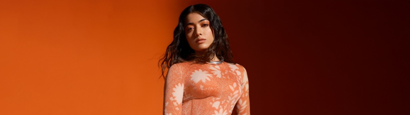 Rashmika Mandanna, Orange aesthetic, Indian actress, Orange background