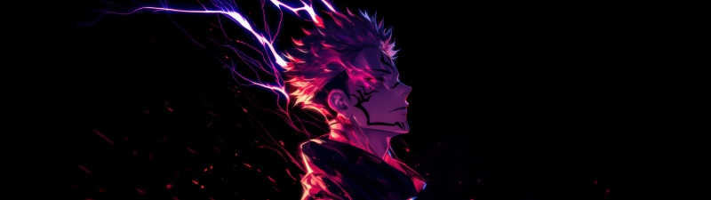 Sukuna, Electric, Jujutsu Kaisen, Neon pink, AMOLED, Black background, Neon glow