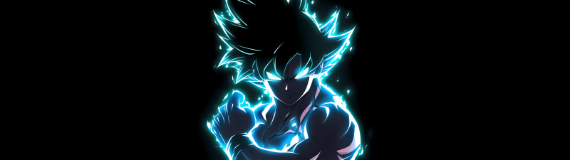 Goku Ultra Instinct, Electric, Dragon Ball, Neon glow, Black background, AMOLED, 5K