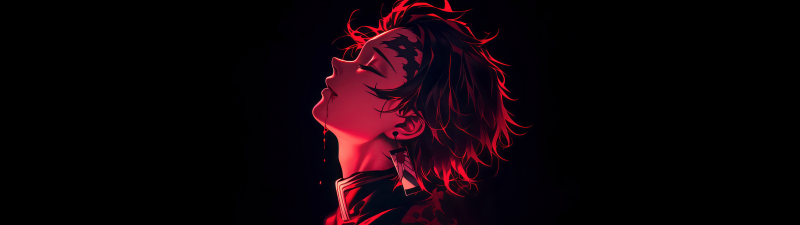 Tanjiro Kamado, Red aesthetic, Dark background, Demon Slayer: Kimetsu no Yaiba, 5K, Dark red