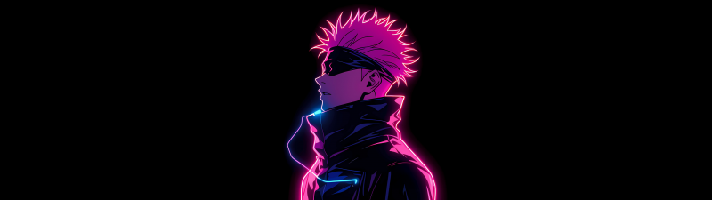 Satoru Gojo, Neon pink, AMOLED, Black background, 5K, Neon glow, Jujutsu Kaisen, Pink aesthetic