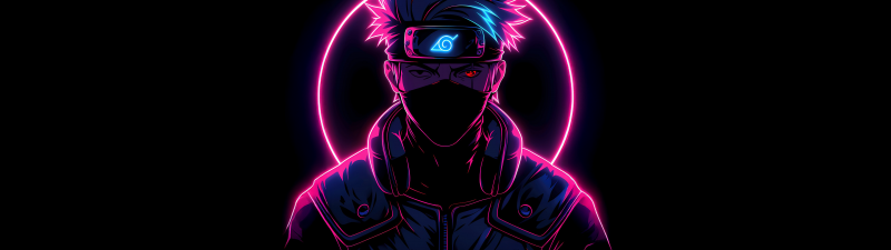 Kakashi Hatake, Pink aesthetic, Sharingan, AMOLED, Black background, 5K, Neon glow, Neon pink, Naruto