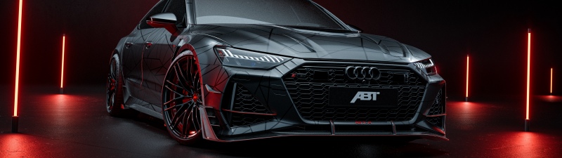 ABT RS7-R, Ultrawide, 5K, Audi RS 7, Dark aesthetic, Dark background, Neon Lights