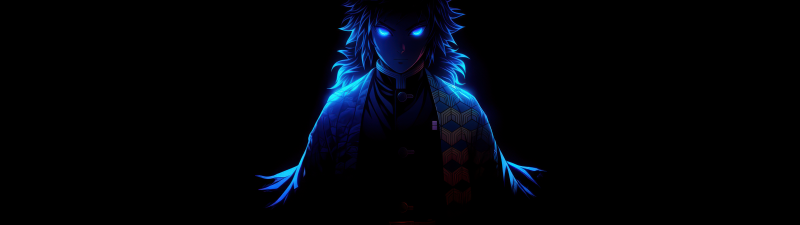 Giyu Tomioka, AMOLED, Black background, Demon Slayer: Kimetsu no Yaiba