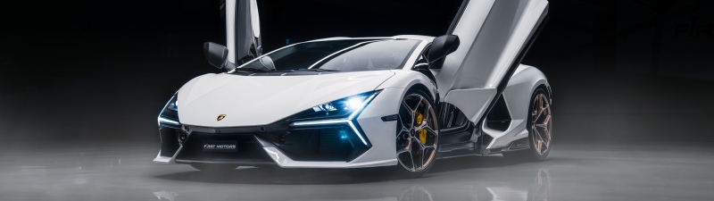 Lamborghini Revuelto, Dark background, White cars, 5K, 8K