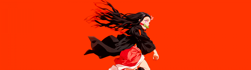 Nezuko Kamado, Orange aesthetic, Demon Slayer: Kimetsu no Yaiba, Orange background