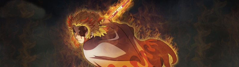 Demon Slayer: Mugen Train, Kyojuro Rengoku, Flame Hashira, Fire effect, Flames, 2025 Movies, Anime movie, Demon Slayer: Kimetsu no Yaiba, 5K, 8K