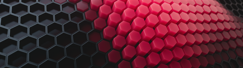 Hexagons, Red blocks, Patterns, Red background, Black blocks, 3D background, Geometric, Honeycomb